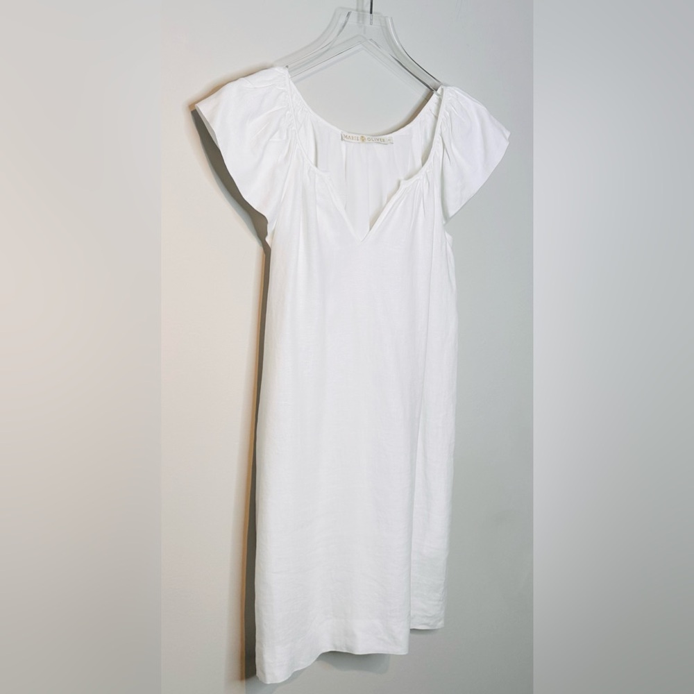 Marie Oliver White Ivory Linen Flutter Sleeve Mini Dress - Picture 3 of 11